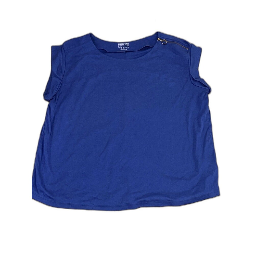 Lands' End Blue Cotton Modal Blouse Zipper Accent Plus 1X Womens Basic T Dressup